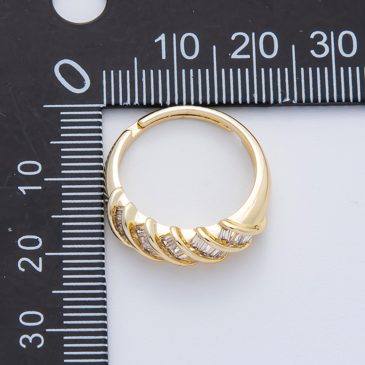 18K Gold Filled Clear Baguette CZ Croissant Adjustable Ring | O788 - DLUXCA