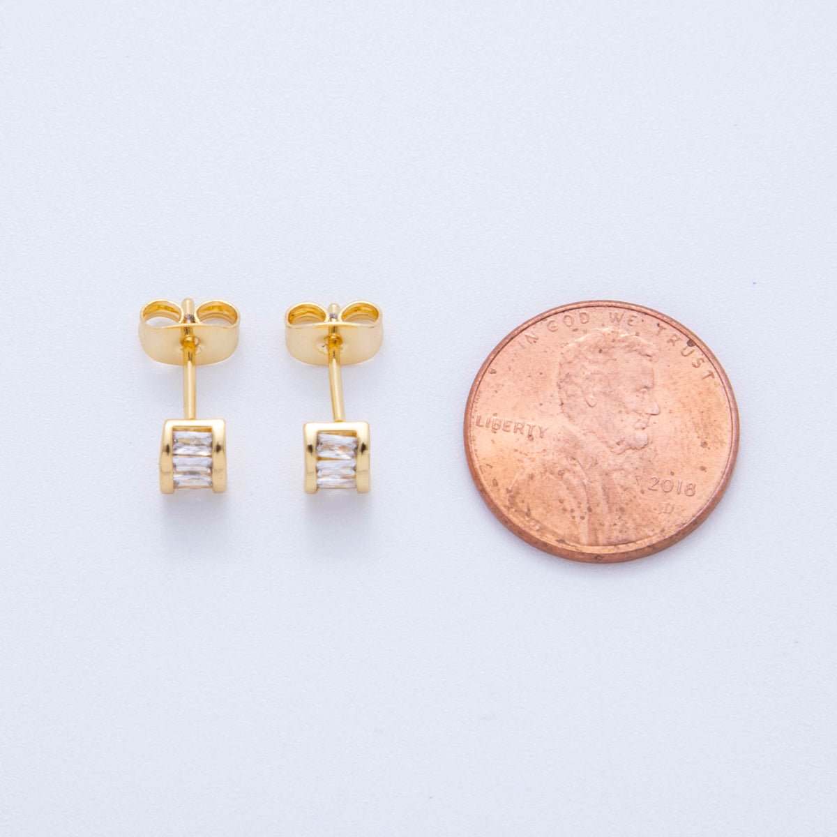 18K Gold Filled Clear Cube CZ Filled Box Baguette Stud Earrings | AI400 - DLUXCA