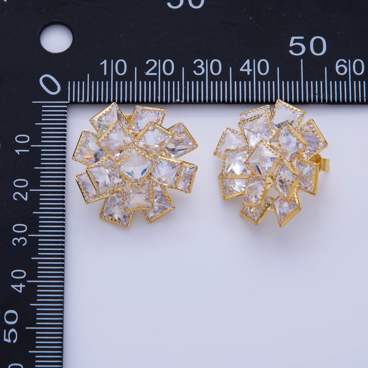18K Gold Filled Clear Cubic Flower CZ Stud Earrings in Gold & Silver | Q277 Q284 - DLUXCA