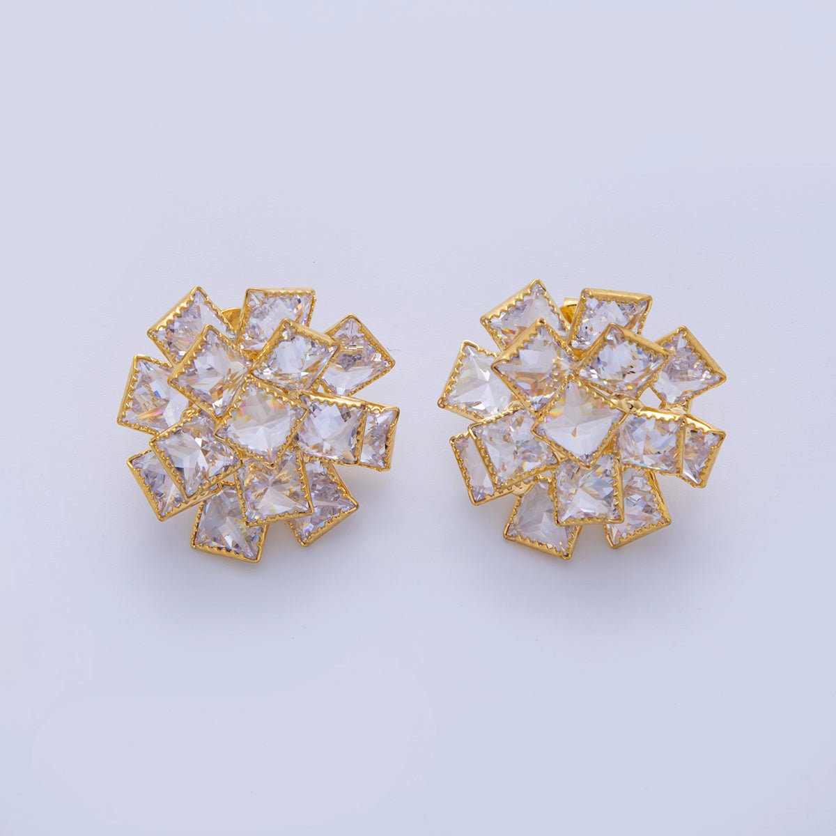 18K Gold Filled Clear Cubic Flower CZ Stud Earrings in Gold & Silver | Q277 Q284 - DLUXCA