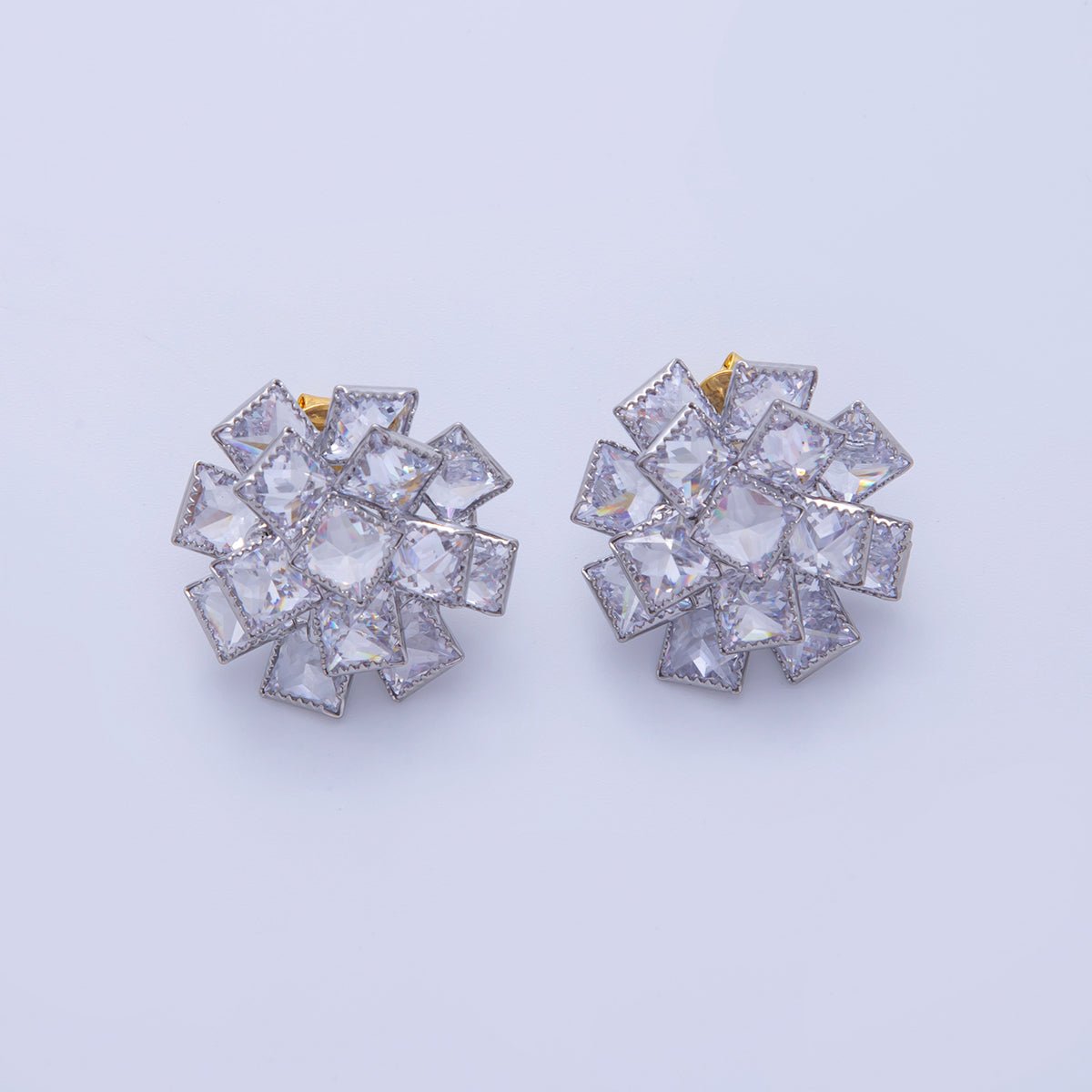 18K Gold Filled Clear Cubic Flower CZ Stud Earrings in Gold & Silver | Q277 Q284 - DLUXCA