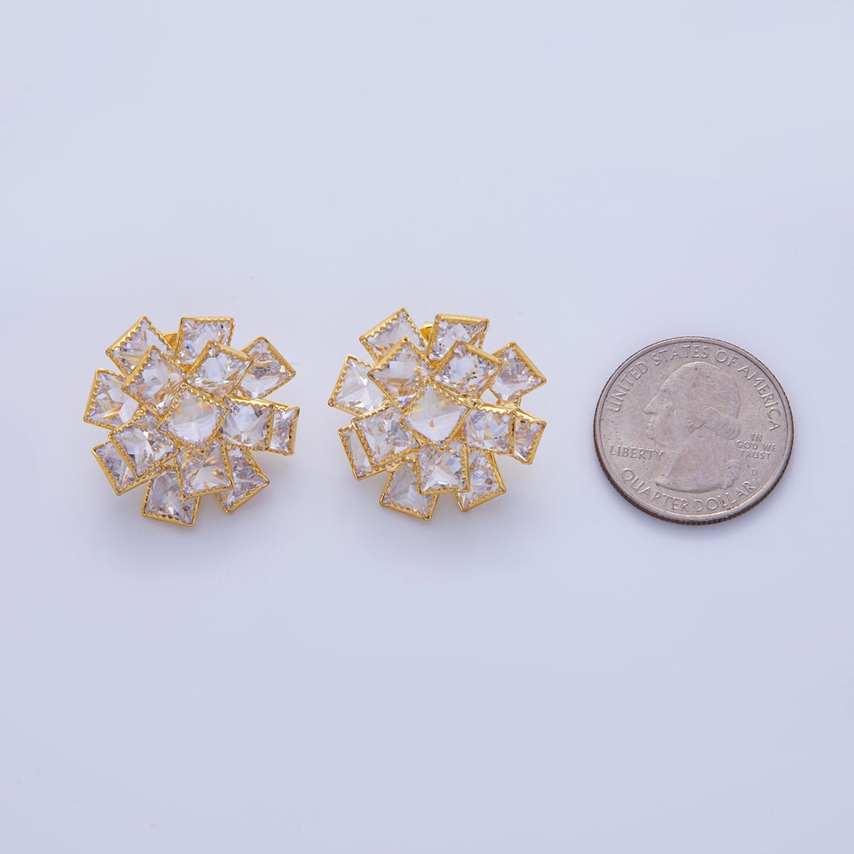 18K Gold Filled Clear Cubic Flower CZ Stud Earrings in Gold & Silver | Q277 Q284 - DLUXCA