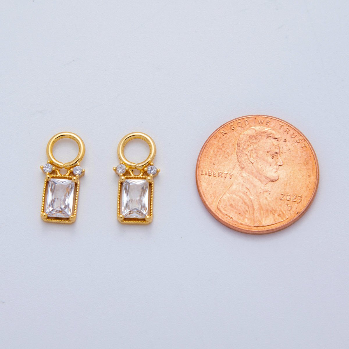 18K Gold Filled Clear CZ Baguette Bezel Add - On Drop Earring Charm | AF773 - DLUXCA