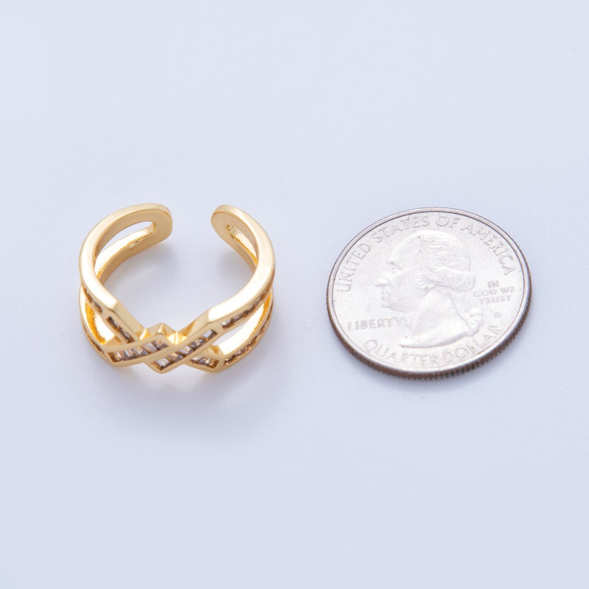 18K Gold Filled Clear CZ Baguette Geometric Double Band Ring | O1749 - DLUXCA