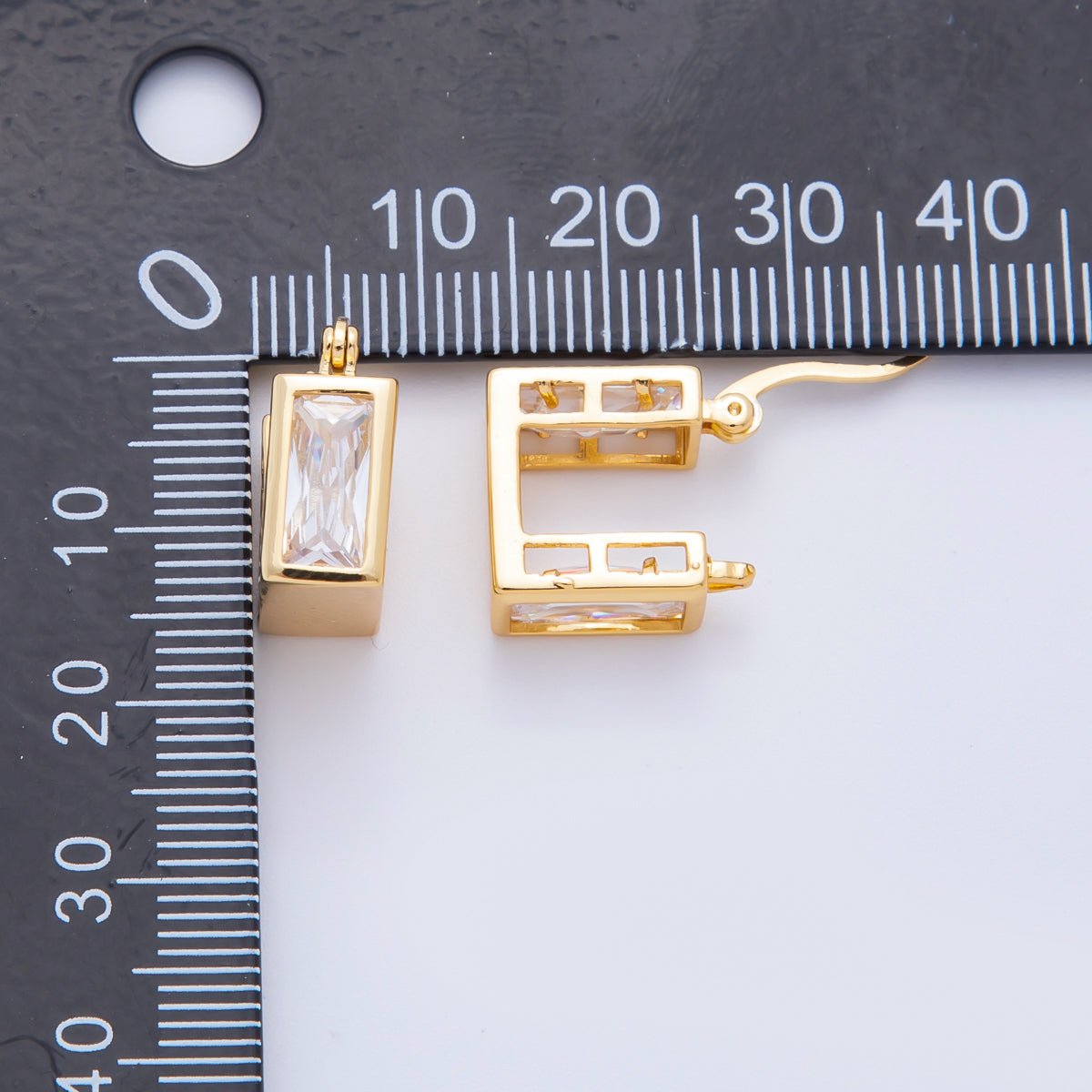 18K Gold Filled Clear CZ Baguette Rectangular Latch Hoop Earrings | AJ228 - DLUXCA