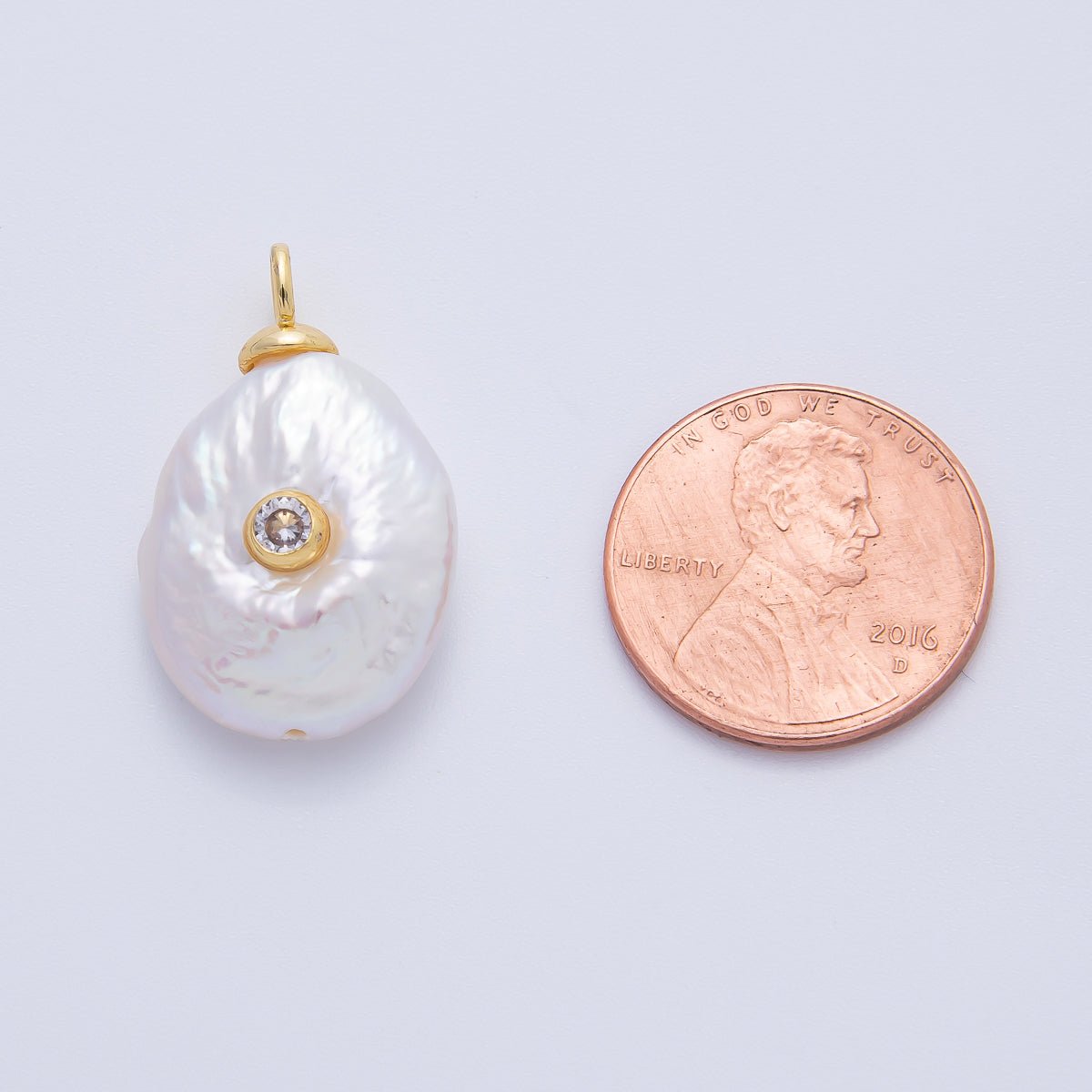 18K Gold Filled Clear CZ Baroque Freshwater Pearl Drop Pendant | AF629 - DLUXCA