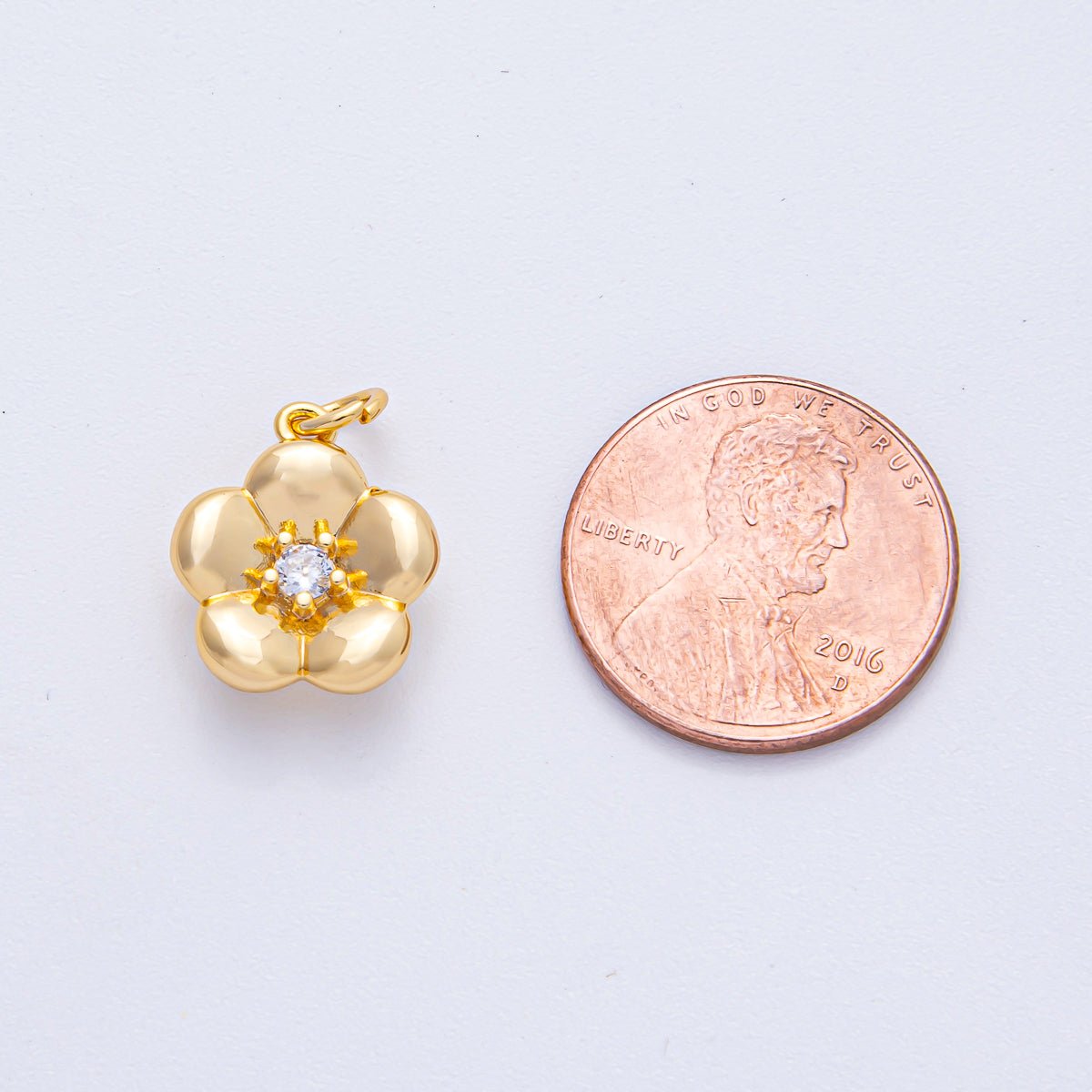18K Gold Filled Clear CZ Flower Mini Charm | AK016 - DLUXCA