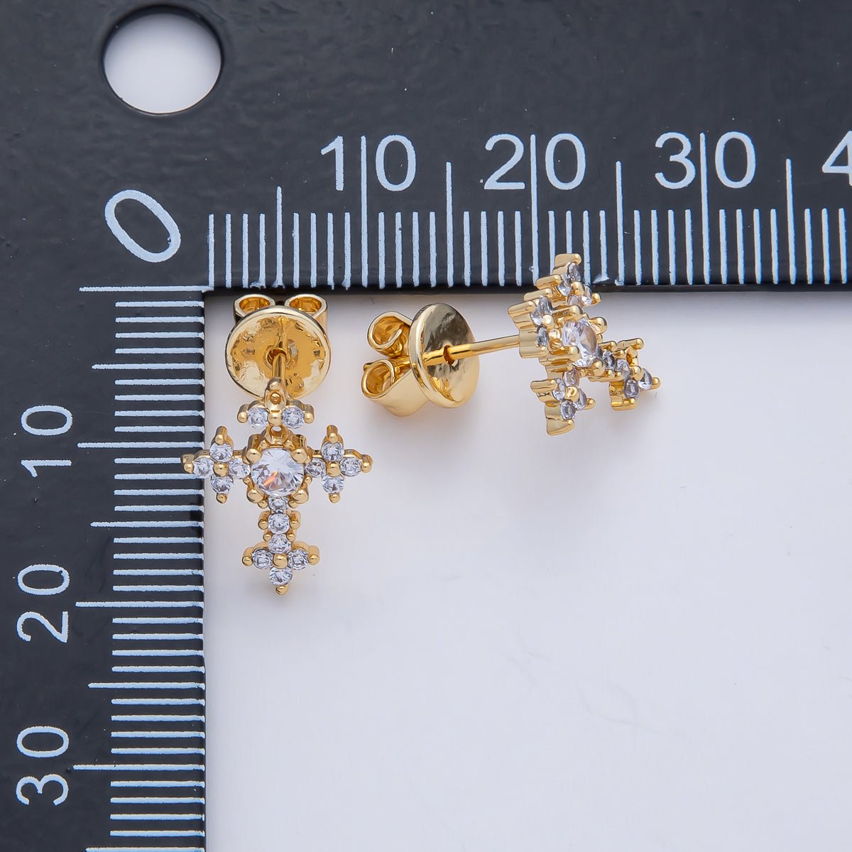 18K Gold Filled Clear CZ Flower Religious Passion Cross Stud Earrings | AD1664 - DLUXCA
