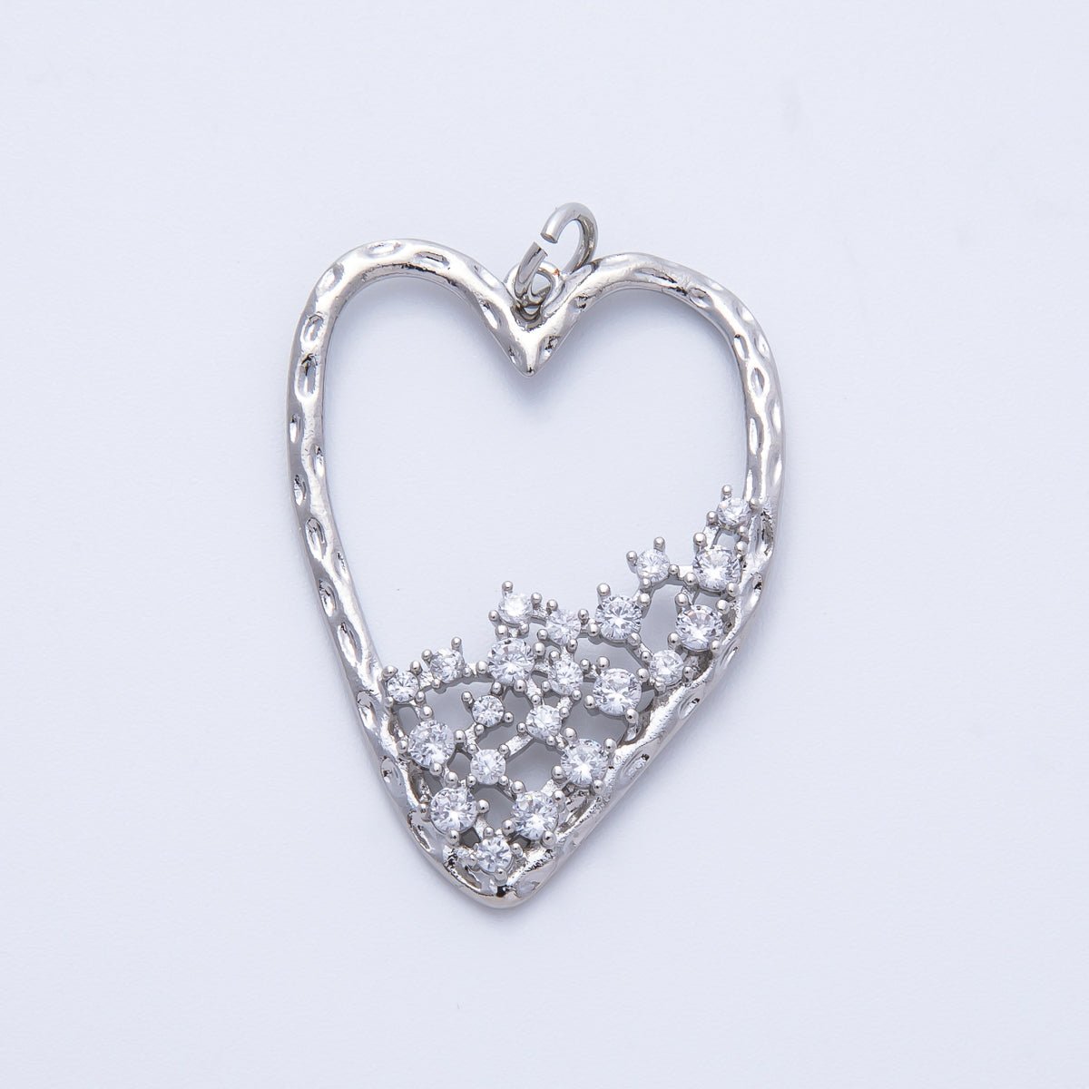 18K Gold Filled Clear CZ Gradient Open Hammered Heart in Gold & Silver | Charms - 00312 Charms - 00313 - DLUXCA