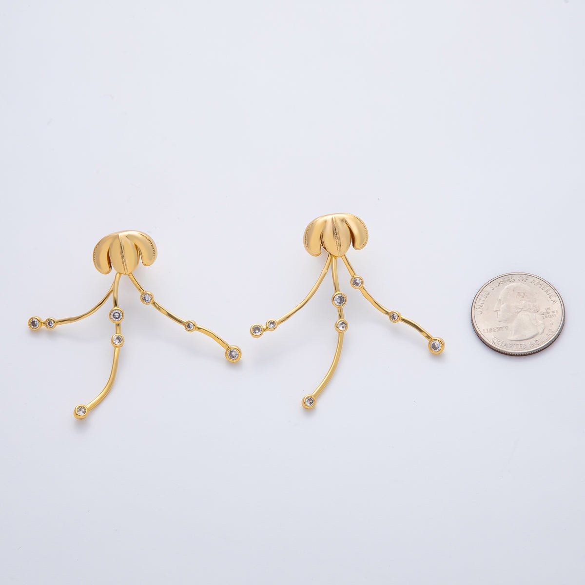 18K Gold Filled Clear CZ Jellyfish Drop Stud Earrings | AD1606 - DLUXCA