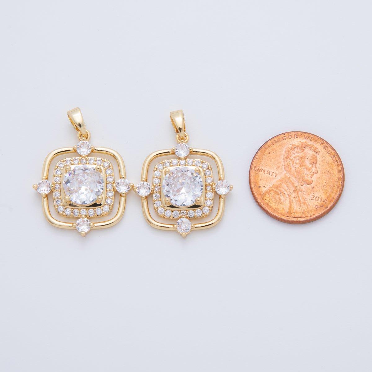 18K Gold Filled Clear CZ Micro Paved Geometric Square Pendant | AH776 - DLUXCA