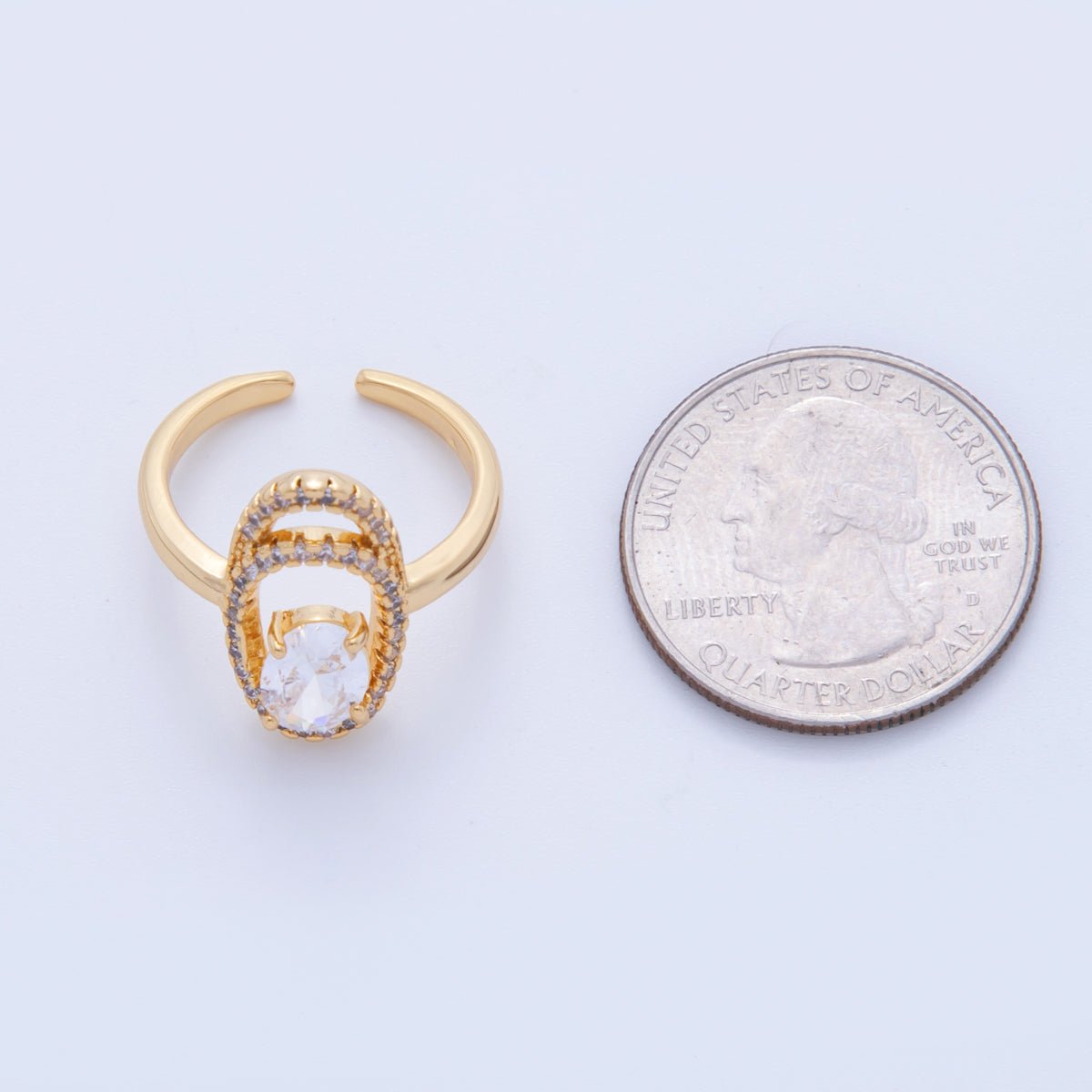 18K Gold Filled Clear CZ Micro Paved Oval Oblong Solitaire Ring | O1728 - DLUXCA