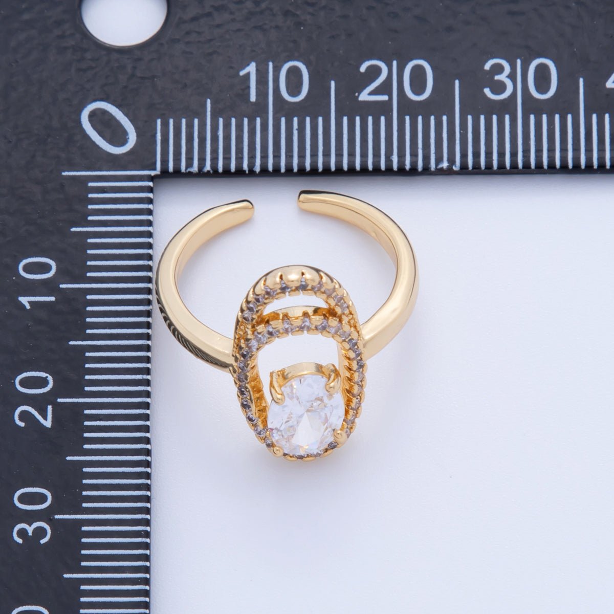 18K Gold Filled Clear CZ Micro Paved Oval Oblong Solitaire Ring | O1728 - DLUXCA