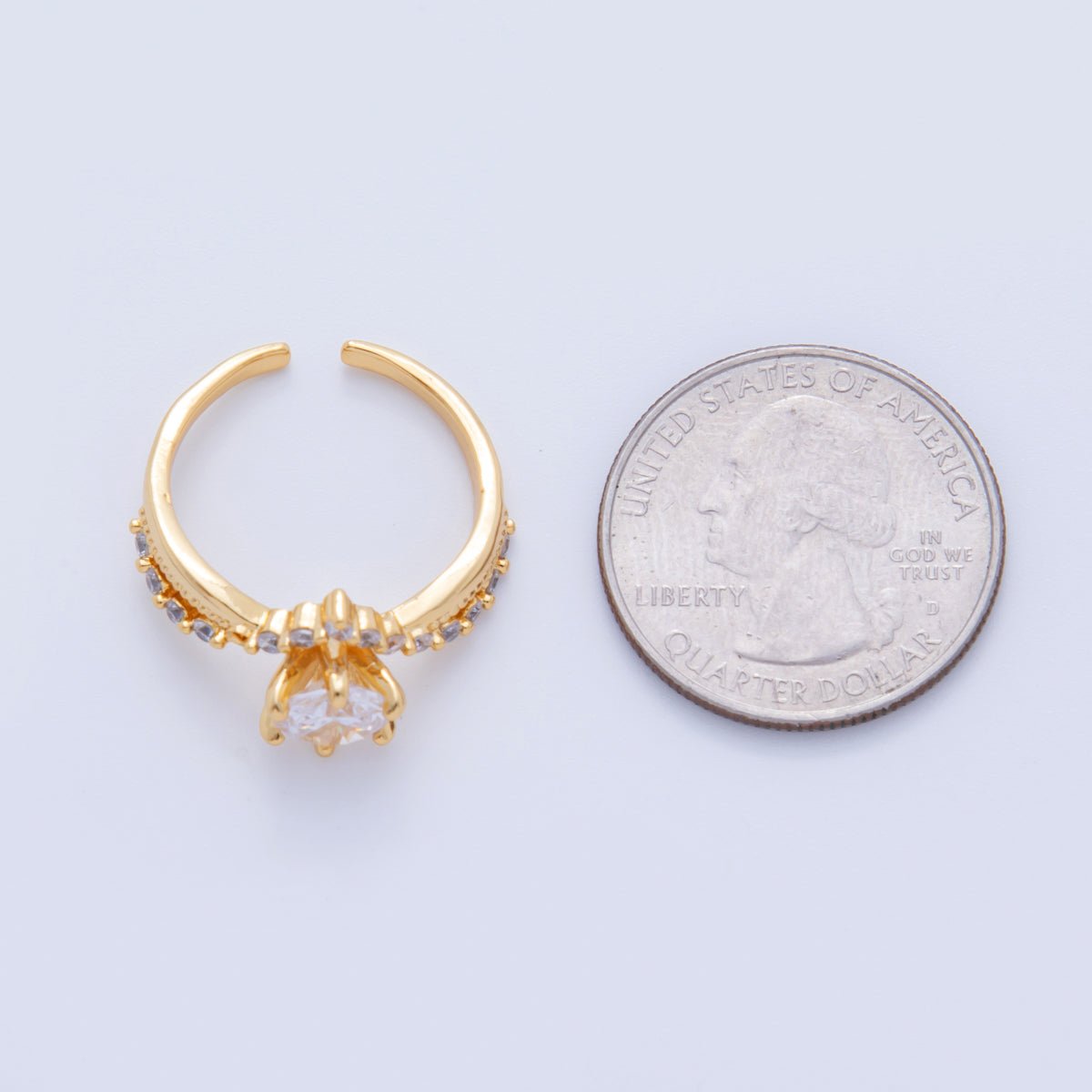 18K Gold Filled Clear CZ Micro Paved Solitaire Chevron Ring | O1742 - DLUXCA