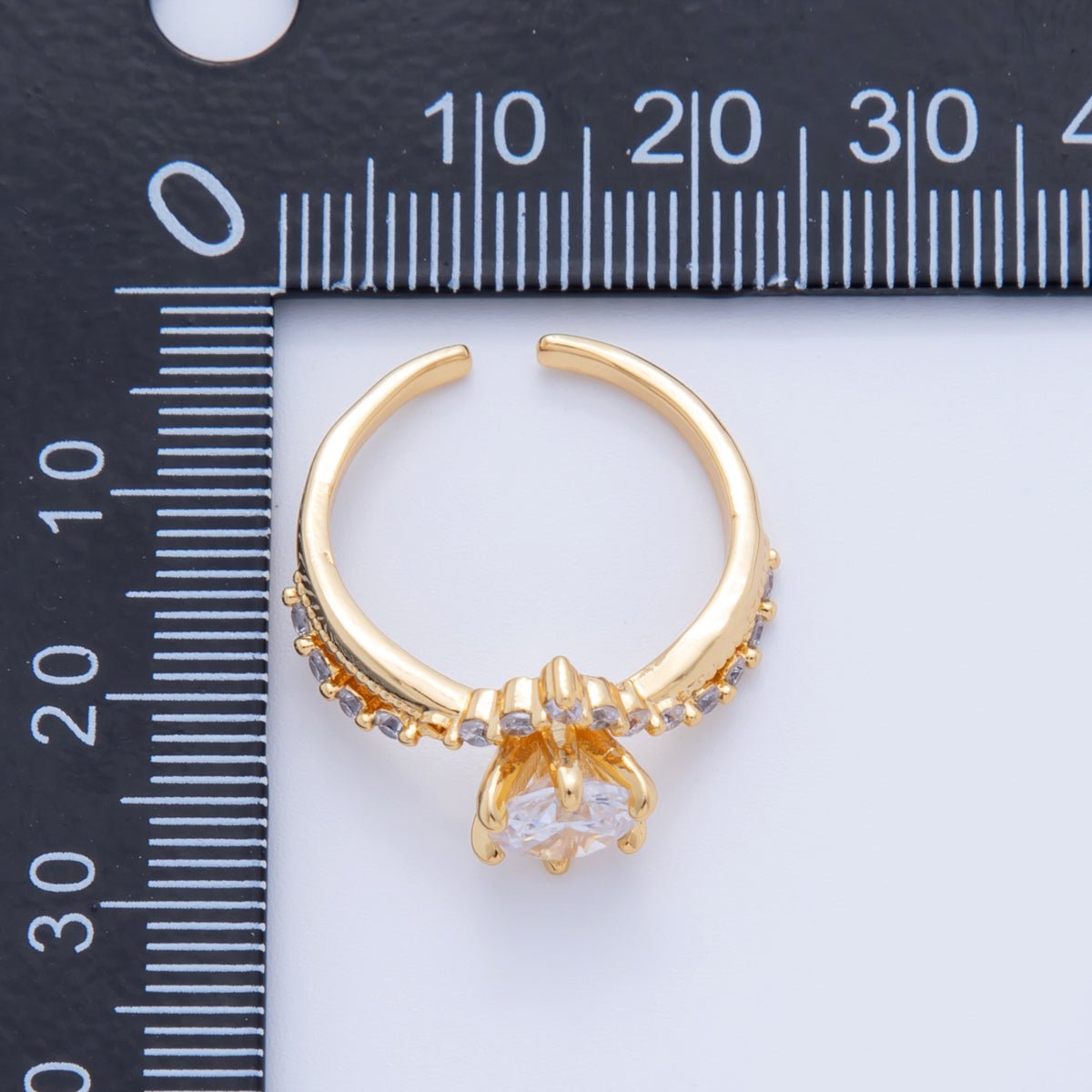 18K Gold Filled Clear CZ Micro Paved Solitaire Chevron Ring | O1742 - DLUXCA