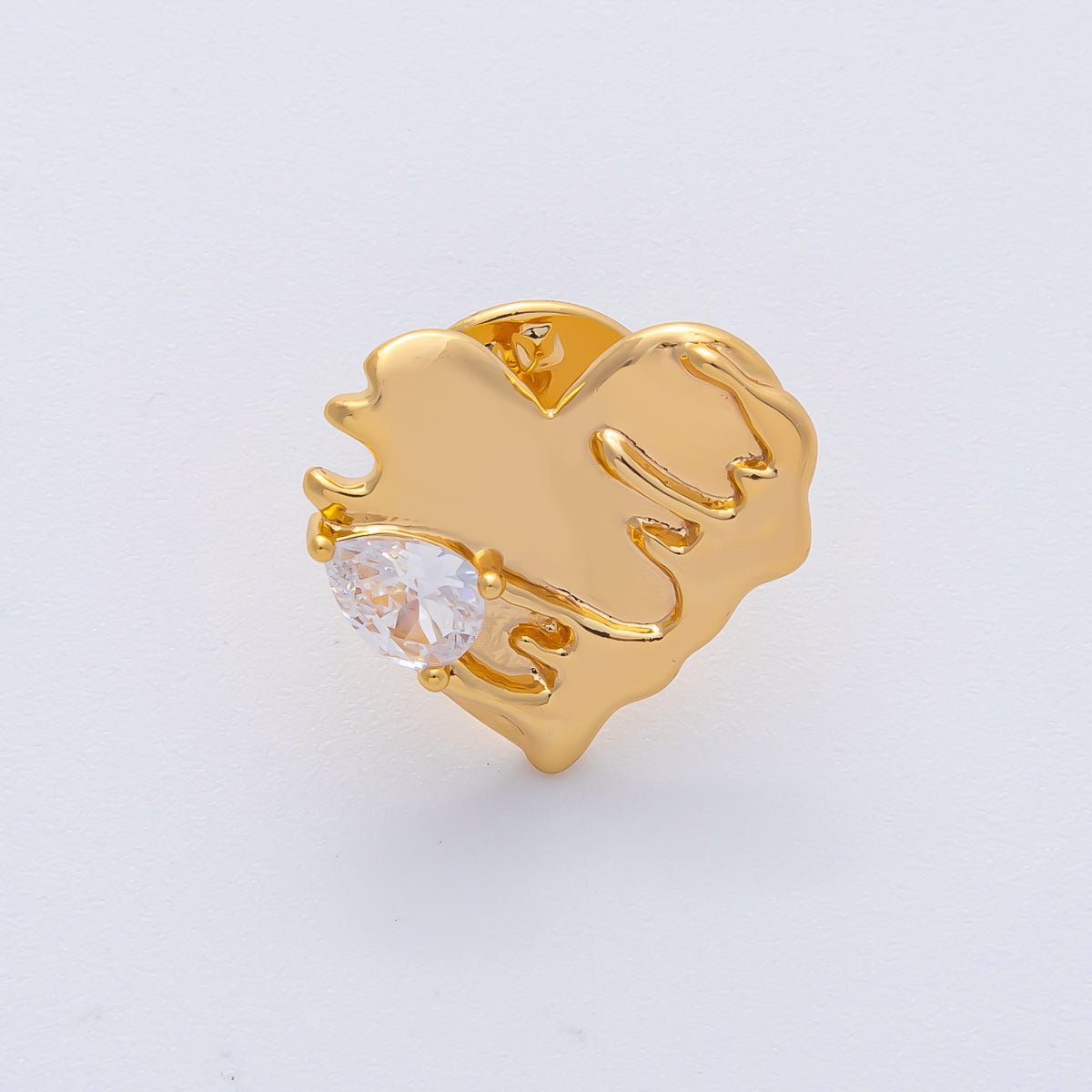 18K Gold Filled Clear CZ Molten Heart Pin Brooch Mini Finding | Z1476 - DLUXCA