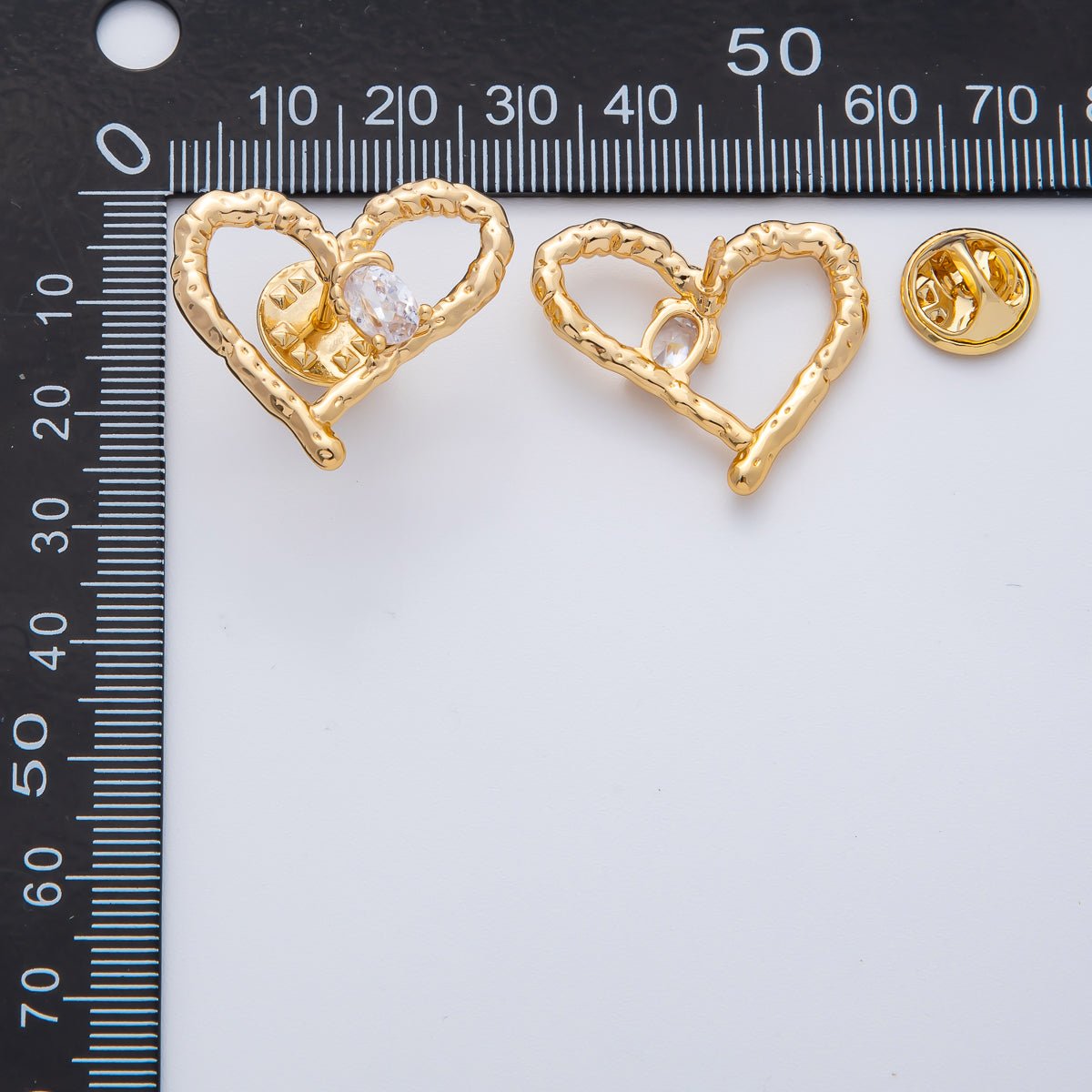 18K Gold Filled Clear CZ Open Hammered Molten Heart Pin Brooch Mini Finding | Z1475 - DLUXCA