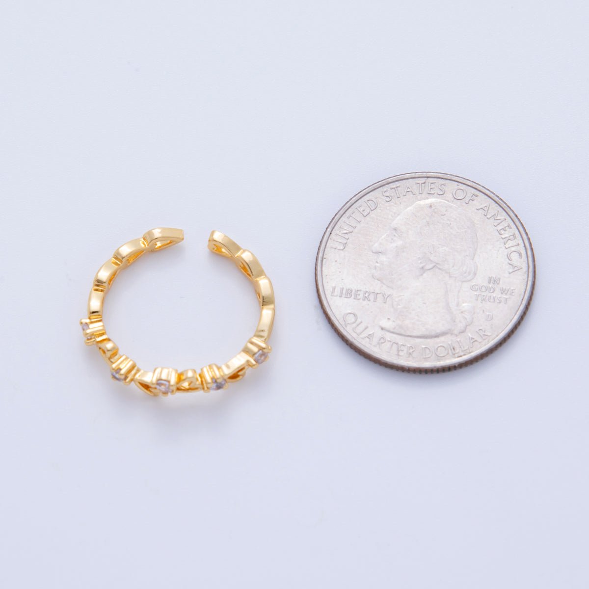 18K Gold Filled Clear CZ Open Heart Thin Ring | O1784 - DLUXCA