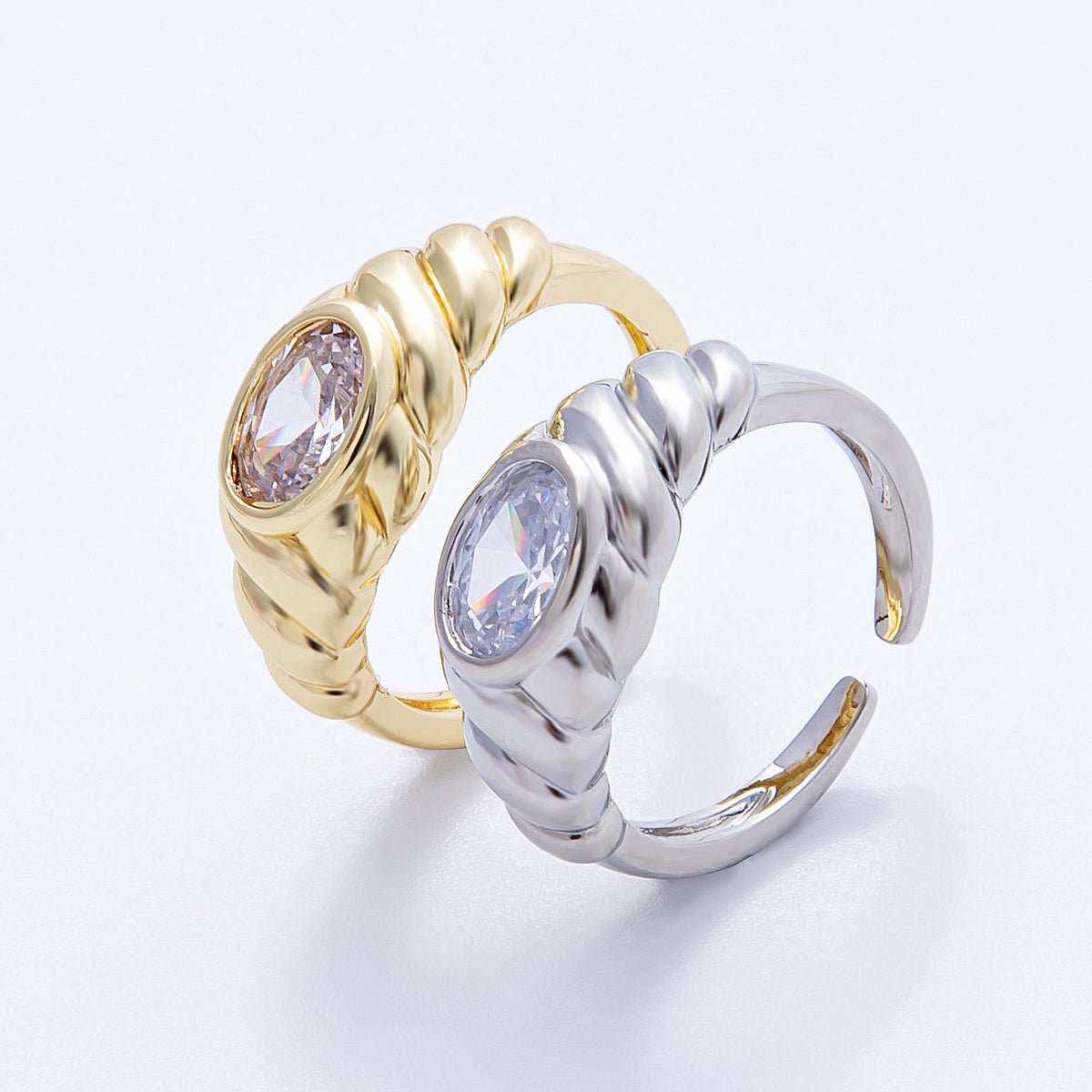 18K Gold Filled Clear CZ Oval Croissant Ring in Gold & Silver | Rings - 00036 - DLUXCA