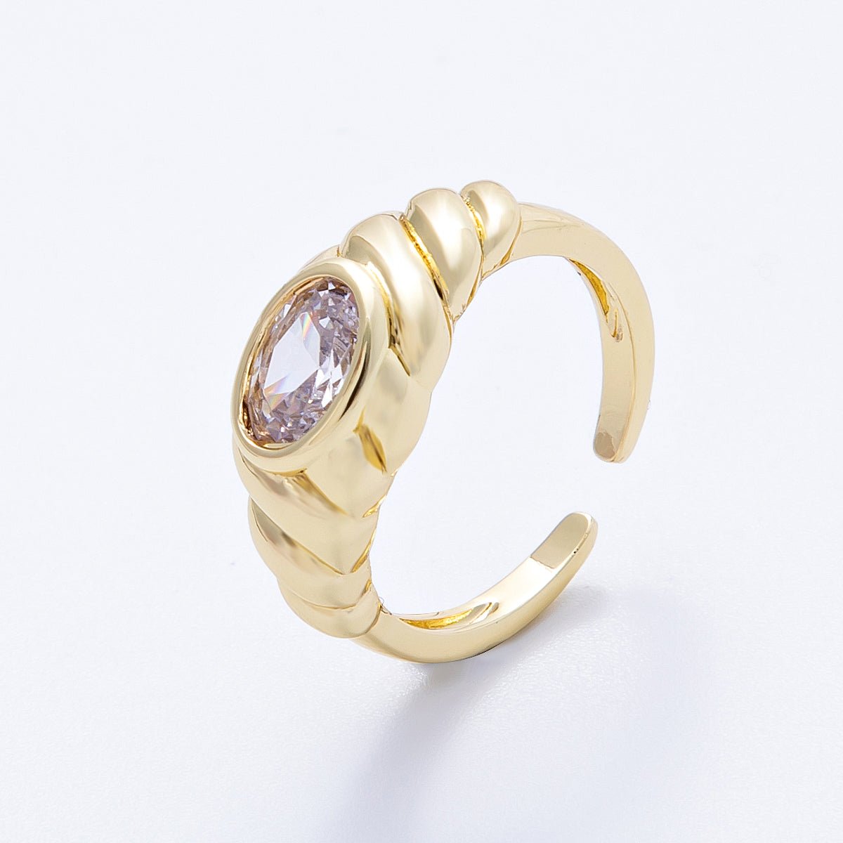 18K Gold Filled Clear CZ Oval Croissant Ring in Gold & Silver | Rings - 00036 - DLUXCA