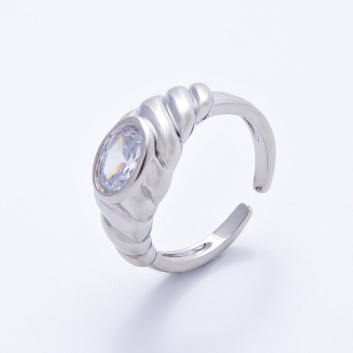 18K Gold Filled Clear CZ Oval Croissant Ring in Gold & Silver | Rings - 00036 - DLUXCA