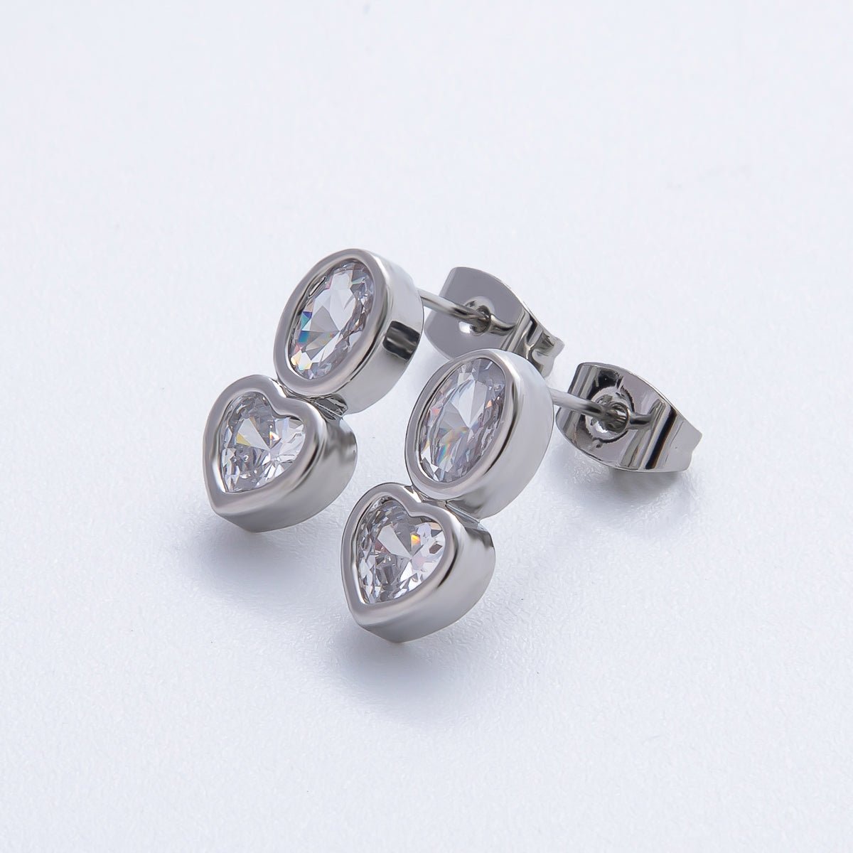 18K Gold Filled Clear CZ Oval Heart Bezel Drop Studs Earrings | AJ285 AJ286 - DLUXCA