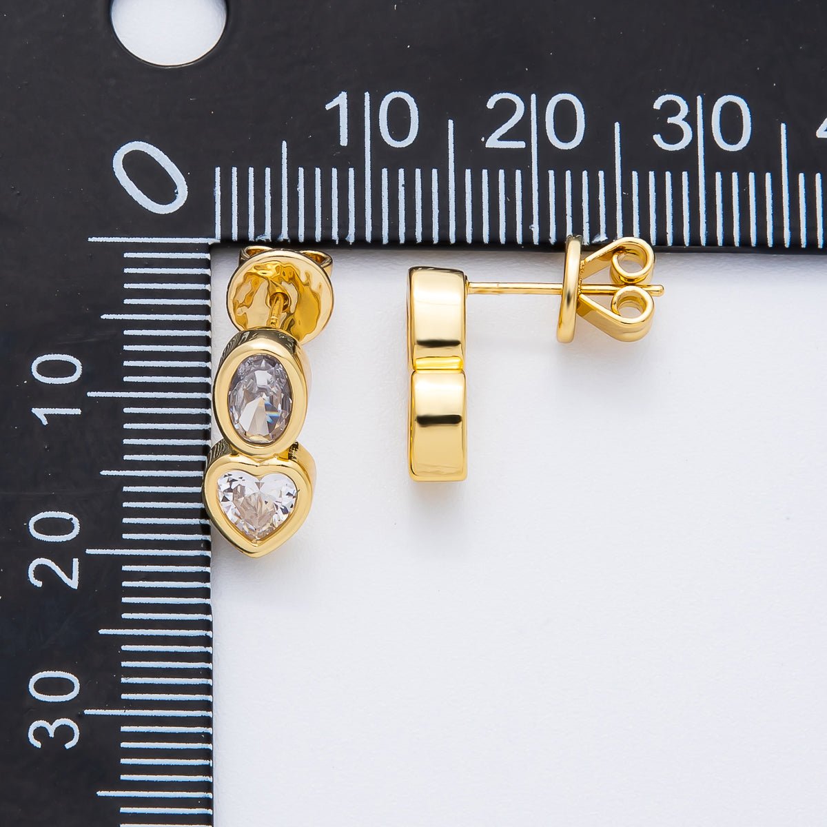 18K Gold Filled Clear CZ Oval Heart Bezel Drop Studs Earrings | AJ285 AJ286 - DLUXCA