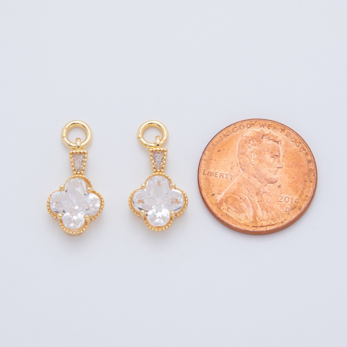 18K Gold Filled Clear CZ Quatrefoil Baguette Charm | AF711 - DLUXCA