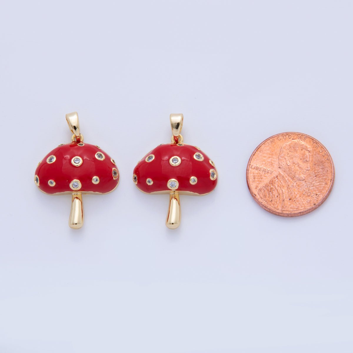 18K Gold Filled Clear CZ Red Enamel Mushroom Pendant | AH735 - DLUXCA