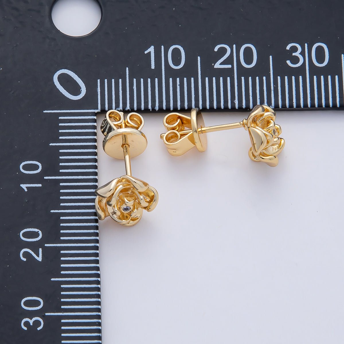 18K Gold Filled Clear CZ Rose Flower Molten Stud Earrings Findings in Gold & Silver | Z1601 - DLUXCA