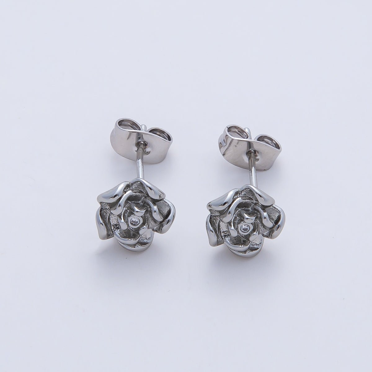 18K Gold Filled Clear CZ Rose Flower Molten Stud Earrings Findings in Gold & Silver | Z1601 - DLUXCA