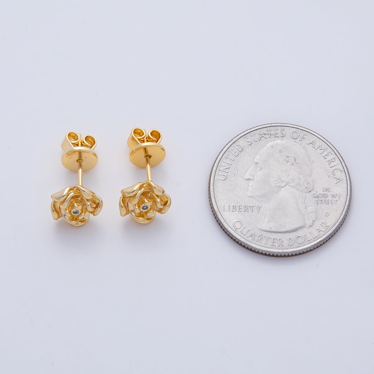 18K Gold Filled Clear CZ Rose Flower Molten Stud Earrings Findings in Gold & Silver | Z1601 - DLUXCA