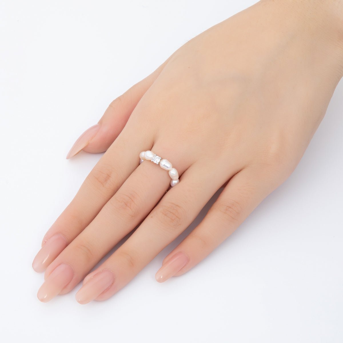 18K Gold Filled Clear CZ Solitaire Freshwater Pearl Handmade Stretch Ring in Gold & Silver | 167 O - 168 - DLUXCA