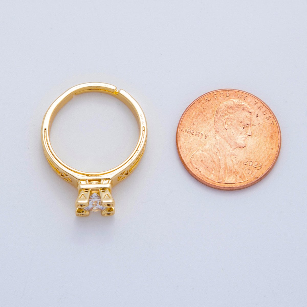 18K Gold Filled Clear CZ Solitaire Geometric Band Ring | O2030 - DLUXCA