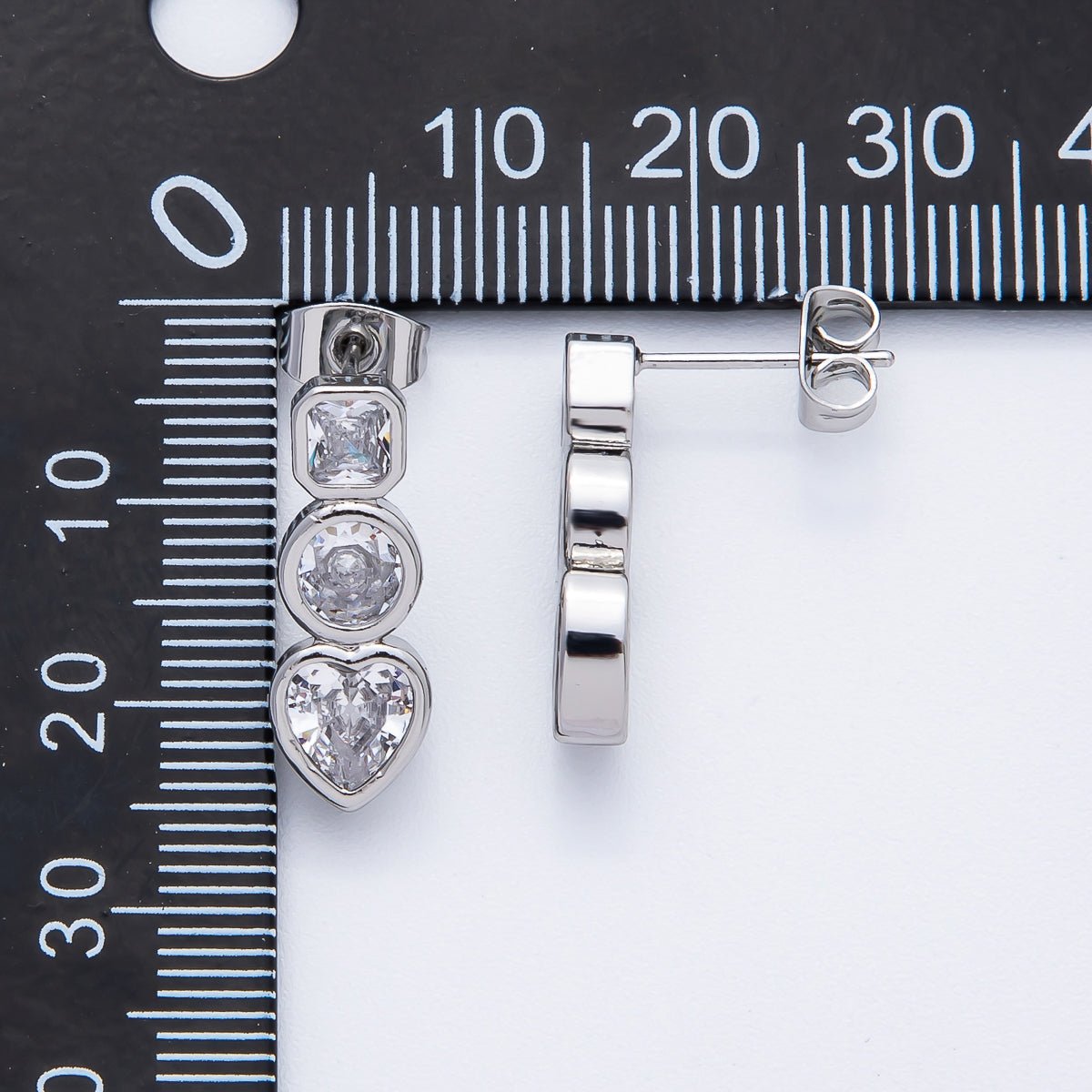 18K Gold Filled Clear CZ Square Round Heart Bezel Drop Studs Earrings in Gold & Silver | AJ283 AJ284 - DLUXCA