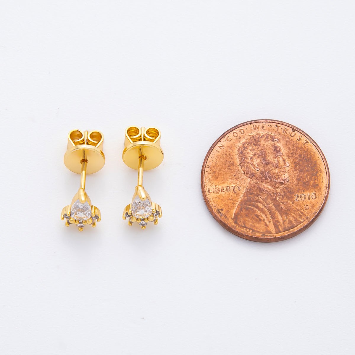 18K Gold Filled Clear CZ Teardrop Micro Paved CZ Studs Earrings | AJ202 - DLUXCA