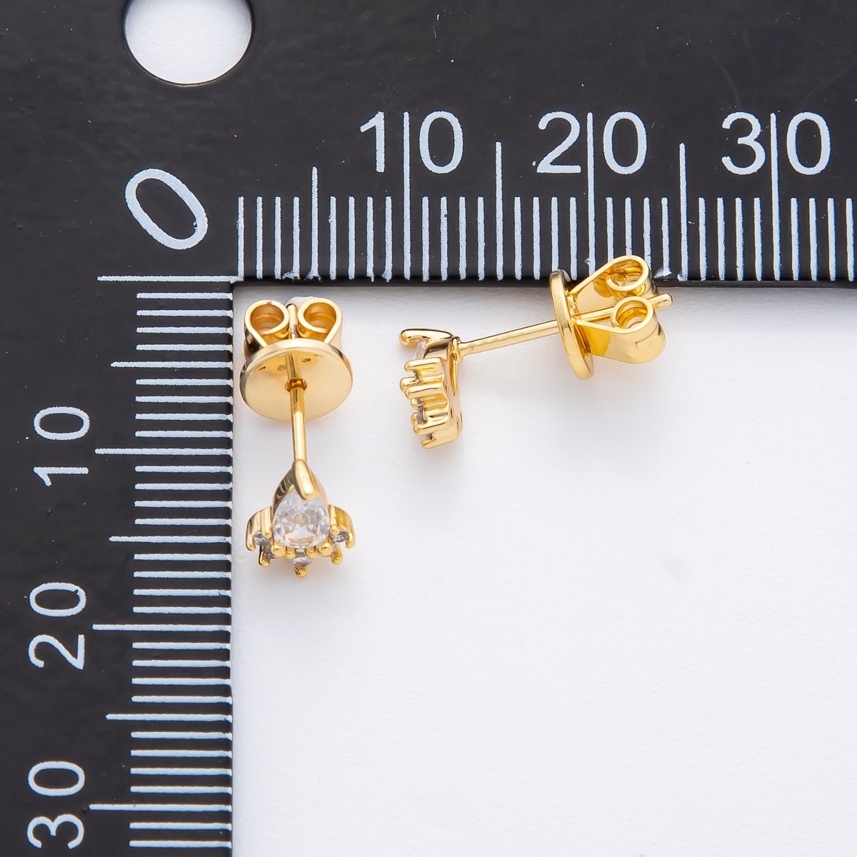 18K Gold Filled Clear CZ Teardrop Micro Paved CZ Studs Earrings | AJ202 - DLUXCA