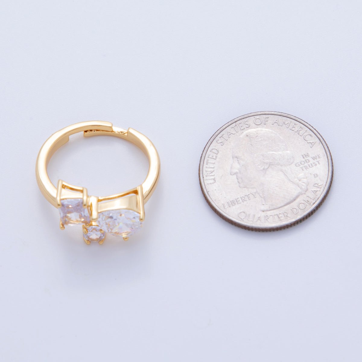 18K Gold Filled Clear CZ Teardrop Round Baguette Solitaire Ring | O1783 - DLUXCA