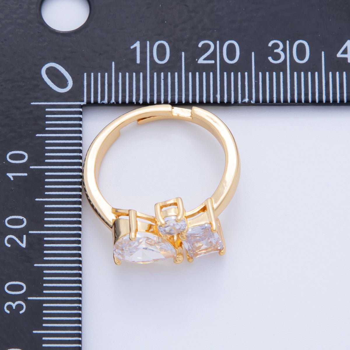18K Gold Filled Clear CZ Teardrop Round Baguette Solitaire Ring | O1783 - DLUXCA