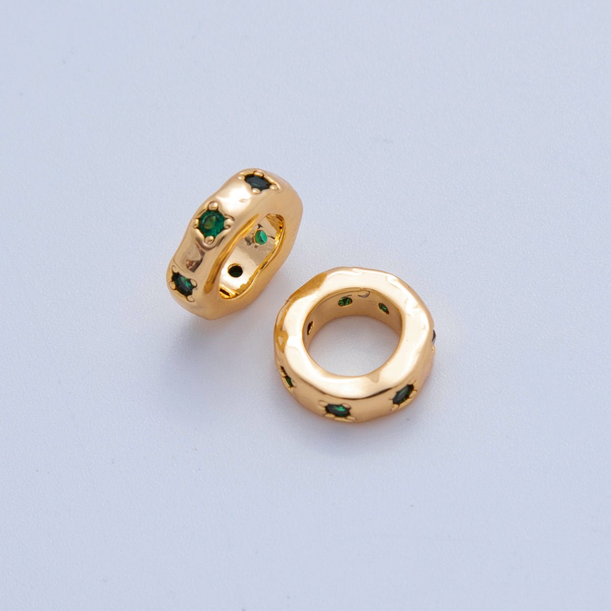 18K Gold Filled Clear & Green Micro Paved CZ Rondelle Wheel Spacer Beads | AF1017 - DLUXCA