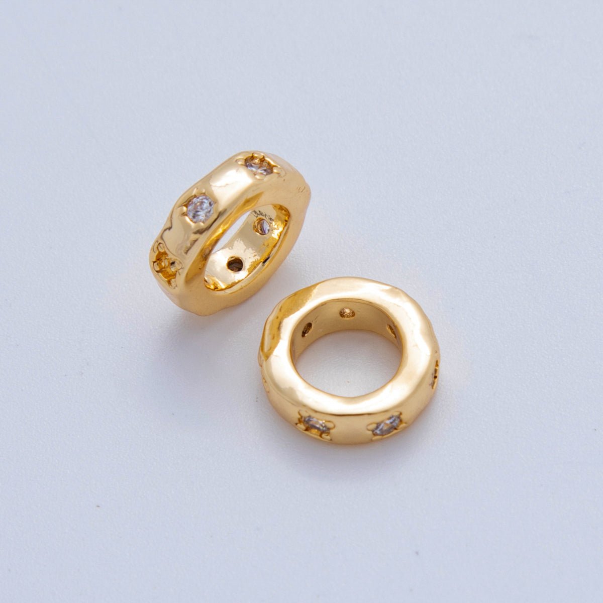 18K Gold Filled Clear & Green Micro Paved CZ Rondelle Wheel Spacer Beads | AF1017 - DLUXCA