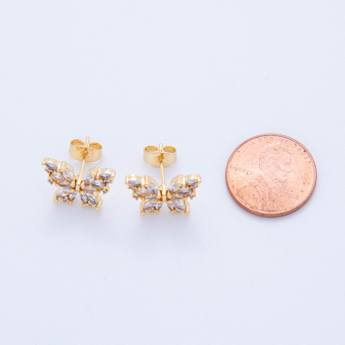 18K Gold Filled Clear Marquise CZ Moonlit Butterfly Stud Earrings | AI397 - DLUXCA