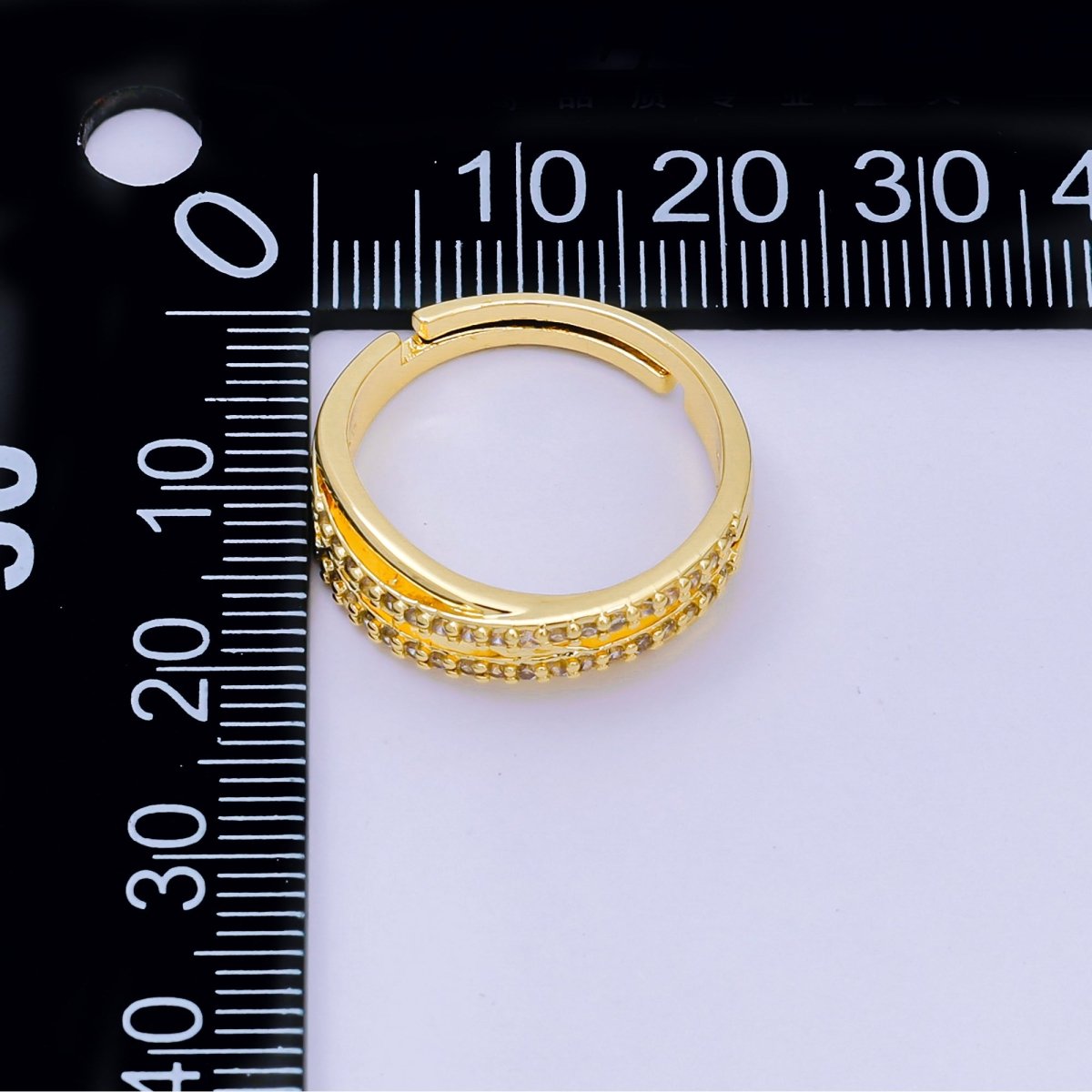 18K Gold Filled Clear Marquise Micro Paved CZ Wave Stacked Double Band Ring | O145 - DLUXCA