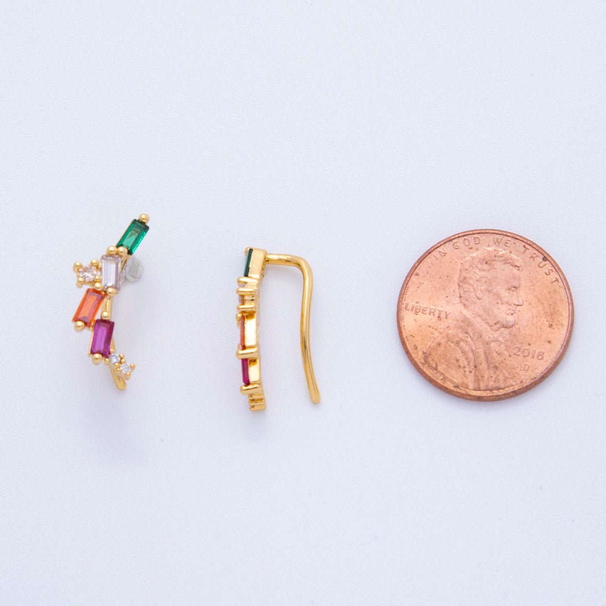 18K Gold Filled Clear & Multicolor Baguette CZ Four Accent Ear Climber Earrings | AI388 AI389 - DLUXCA