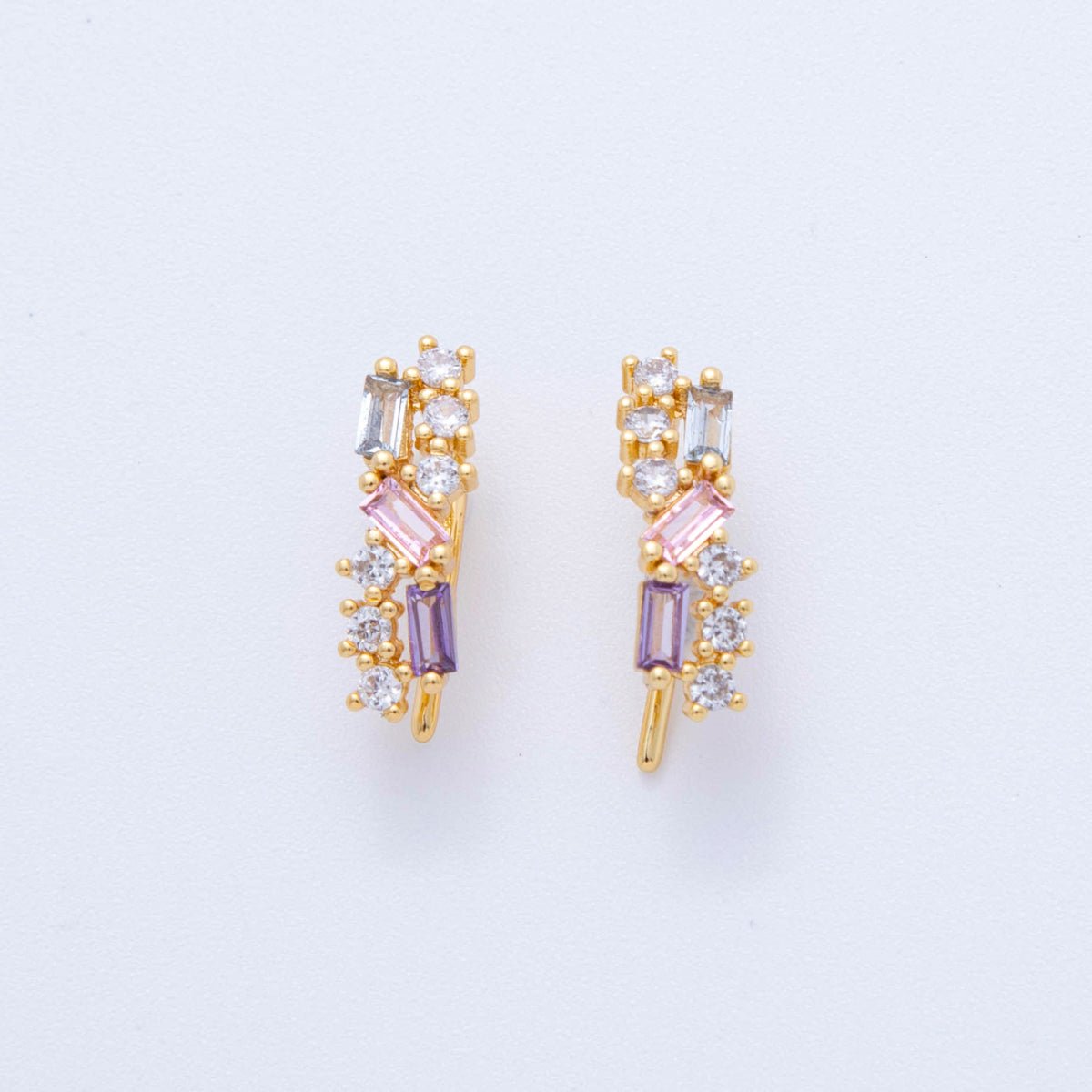 18K Gold Filled Clear & Multicolor Baguette CZ The Trinity Ear Climber Earrings | AI390 AI391 - DLUXCA