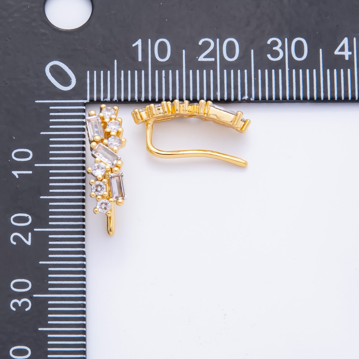 18K Gold Filled Clear & Multicolor Baguette CZ The Trinity Ear Climber Earrings | AI390 AI391 - DLUXCA