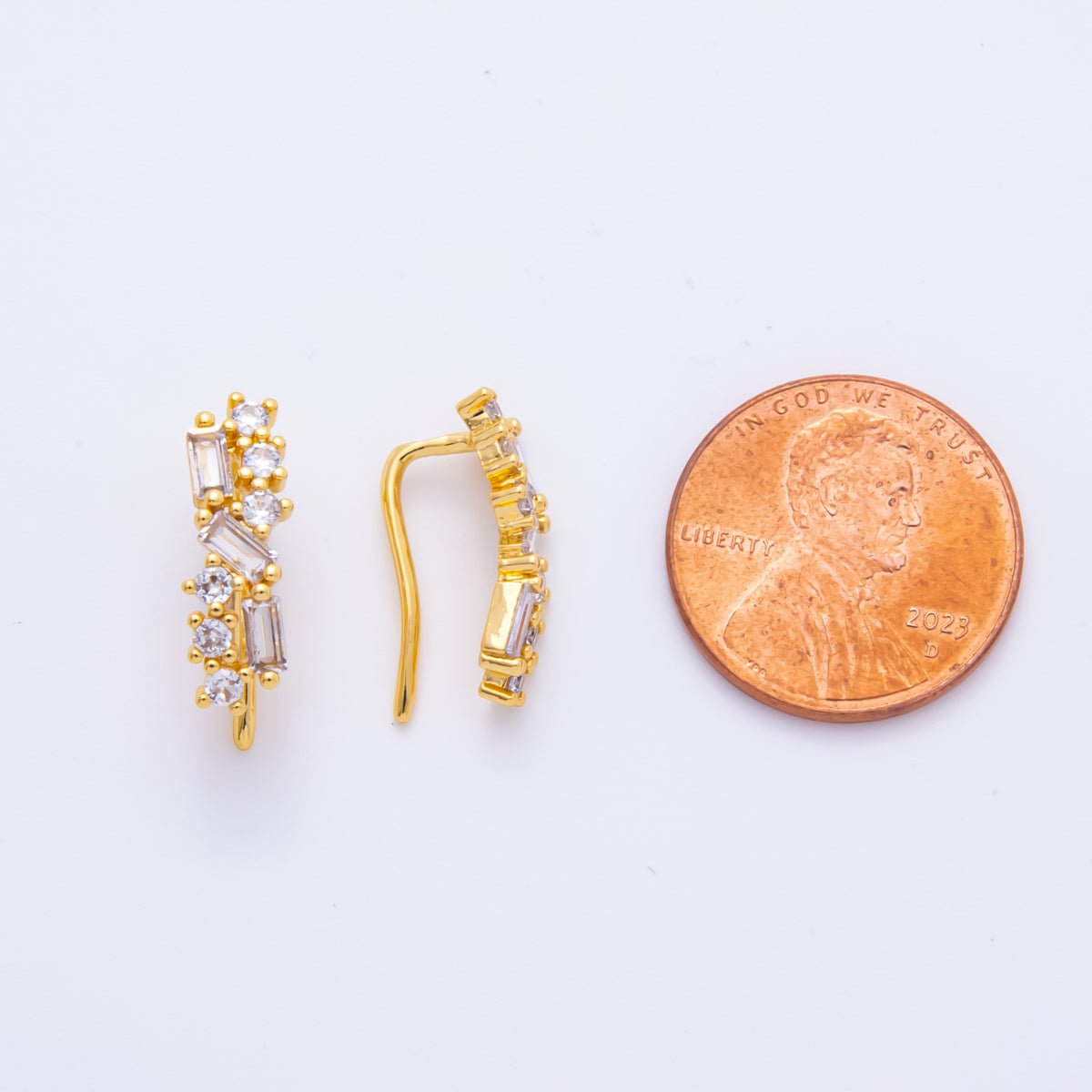 18K Gold Filled Clear & Multicolor Baguette CZ The Trinity Ear Climber Earrings | AI390 AI391 - DLUXCA