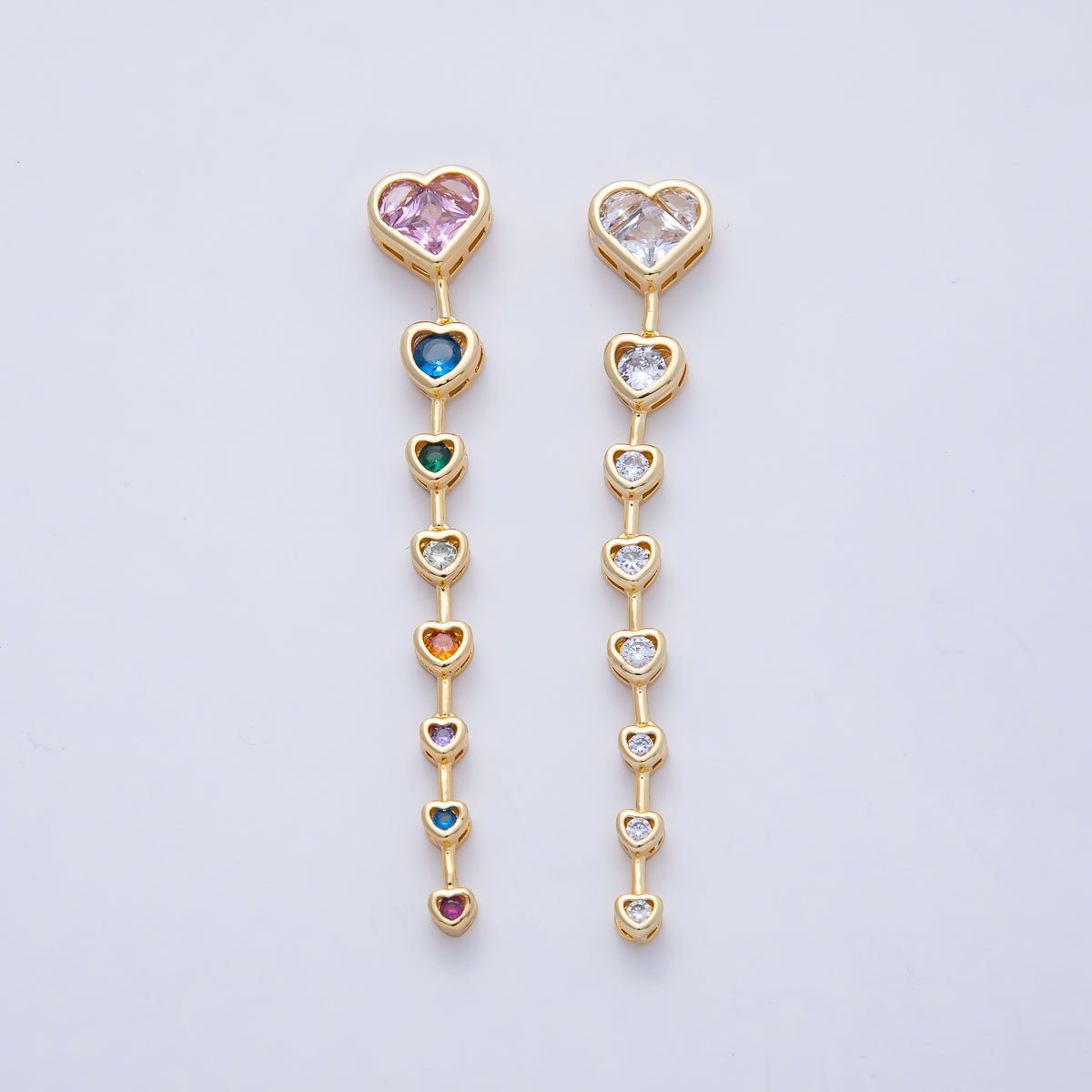 18K Gold Filled Clear, Multicolor Heart CZ Bezel Gradient Drop Bead | B419 - DLUXCA