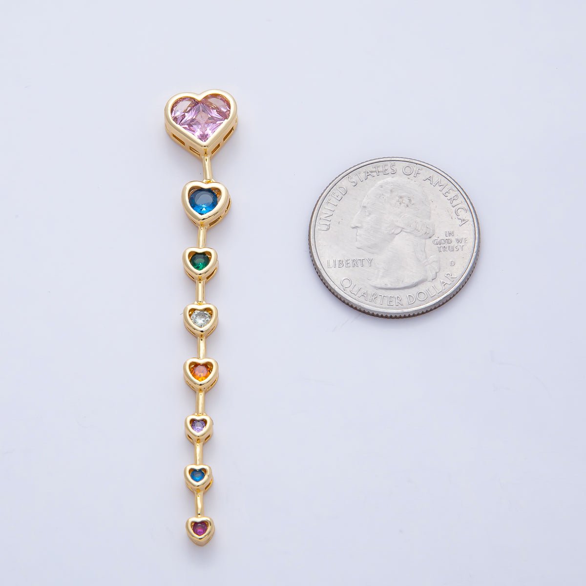 18K Gold Filled Clear, Multicolor Heart CZ Bezel Gradient Drop Bead | B419 - DLUXCA