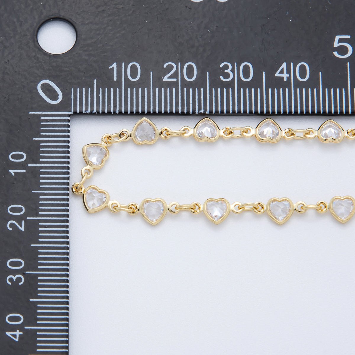 18K Gold Filled Clear, Multicolor, Red CZ Heart Star Sideway Straight 6.9 Inch Bracelet | WA - 3781 - WA - 3782 - DLUXCA